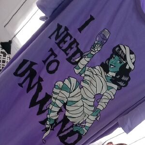 Purple Graphic Tee with Mummy Design Worn Once